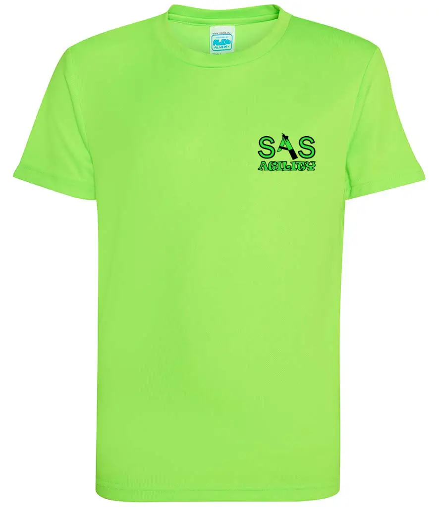 SAS Agility Kids Short Sleeved T-Shirt in Black or Lime - Polyester - Image 4